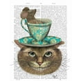 thumbnail image 2 of Fab Funky 12x14 Black Ornate Wood Framed with Double Matting Museum Art Print Titled - Cheshire Cat with Cup on Head, 2 of 4