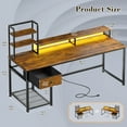 thumbnail image 2 of EnHomee 55" Gaming Desk with LED Lights & Power Outlets, Computer Desk with Drawers, Home Office Desks with Reversible Shelves and Drawers, Office Desk with Monitor Stand, Rustic Brown, 2 of 9