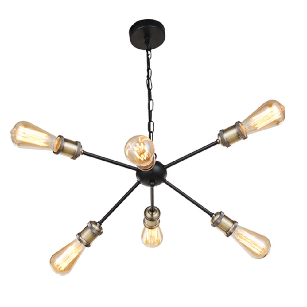Sputnik Chandelier, 6Light Mid Century Ceiling Light with Brass Lamp