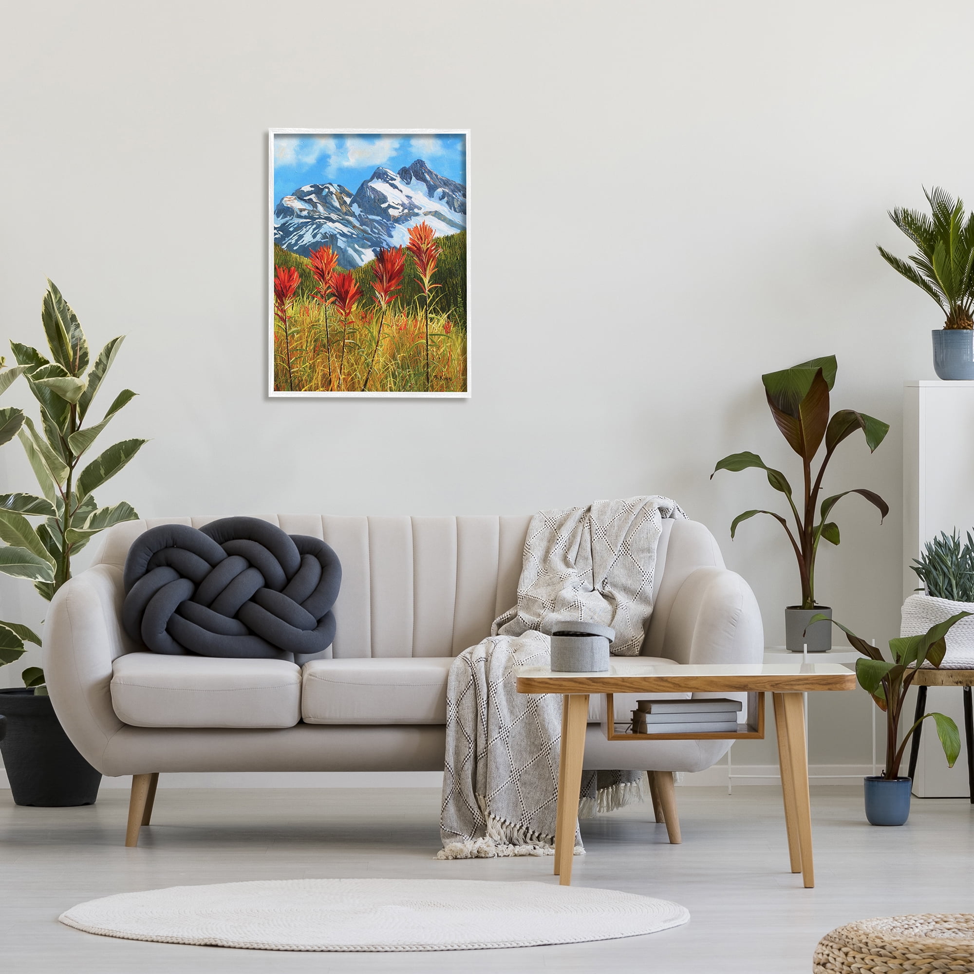 Stupell Industries Alpine Mountain Valley Nature Painting White Framed Art Print Wall Art, 24 x 30