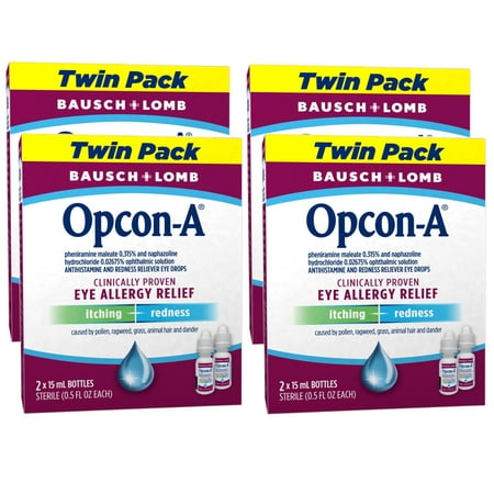 4 Pack - Opcon-A Eye Allergy Relief Drops–Antihistamine and Redness Reliever Eye Drops–from Bausch + Lomb – 0.5 FL OZ (15 mL) Twin Pack