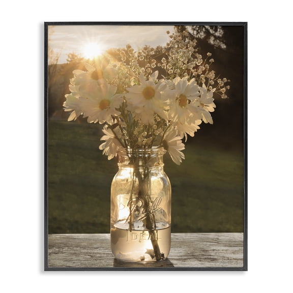 Stupell Industries French Country Warm Meadow Daisies in Jar Black Framed Giclee Art, 11 x 14, by Lori Deiter