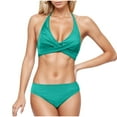 thumbnail image 2 of Jjayotai Women's High Waisted Bikini, Twist Front Tie Back 2 Piece Swimsuits, Wrap Halter Bathing Suit Green M, 2 of 5