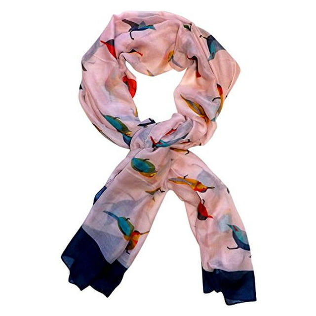 Peach Couture Foulard Légère d'Été et d'Automne à Imprimé d'Oiseaux, Design Graphique Multicolore