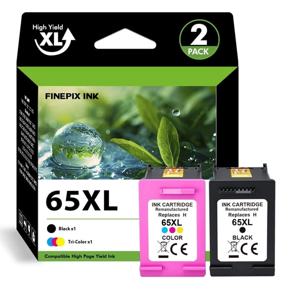 65XL Ink Cartridges Compatible for HP 65 65XL Printer Ink Combo Pack for Envy 5055 5052 5058 Deskjet 3755 2655 2652 3722 2622 2624 2620 (1 Pack Black, 1 Pack Tri-color)