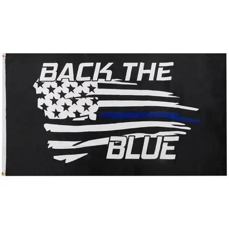 3x5 Back The Blue Police Thin Blue Line Black 3'x5' 100D Woven Poly Nylon Flag