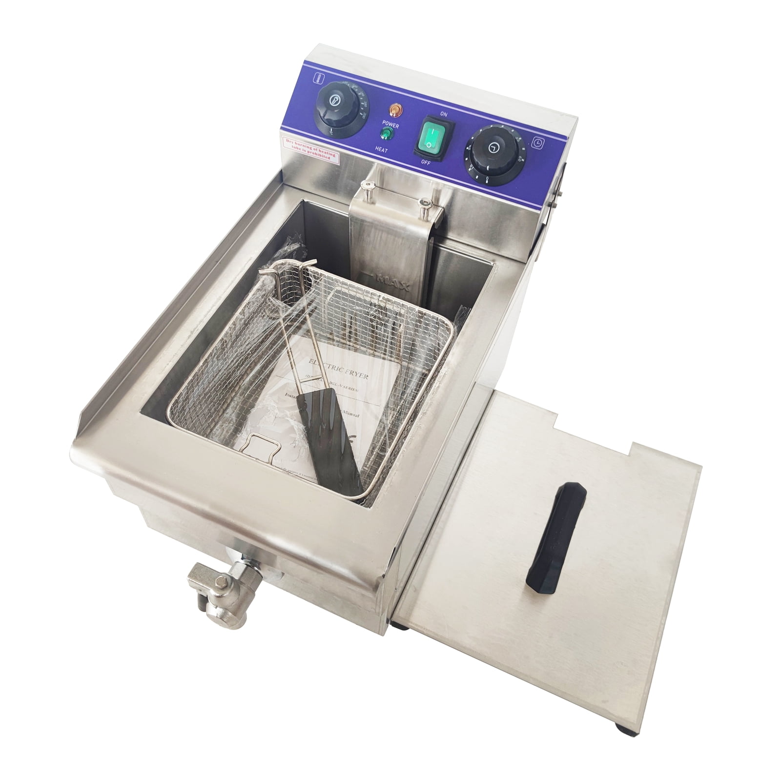 INTBUYING Electric Commercial Electric Deep Fryer Stainless Steel Fryer with Choke Frying Basket 10L Single Tank Walmart