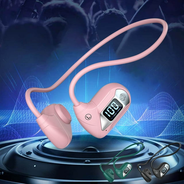 Auriculares inalámbricos de conducción ósea sin orejas, larga duración, diseño de cuello para deportes Bluetooth, rosa