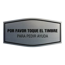 Signs ByLITA Fancy Por Favor Toque El Timbre Para Pedir Ayuda Sign (Brushed Silver) - Medium