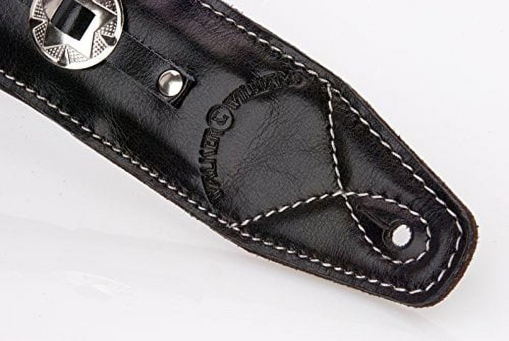 Walker & Williams C44 Premium Top Grain Black Leather Padded Concho Strap for Guitar or Bass 3.5" Wide