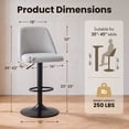 thumbnail image 3 of COLAMY Modern Adjustable Bar Stools, Set of 4 Swivel Kitchen Counter Stools, 25"-33" Height, Soft Fabric for 35"-45" Tables, Grey, 3 of 9