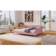 thumbnail image 4 of Newest Upholstered Daybed in Rubine, Full Size Sofa Bed with Button Tufted Headboard, Modern Linen Platform Bed for Multi-Functional Spaces, Sturdy Wood Frame, 4 of 14