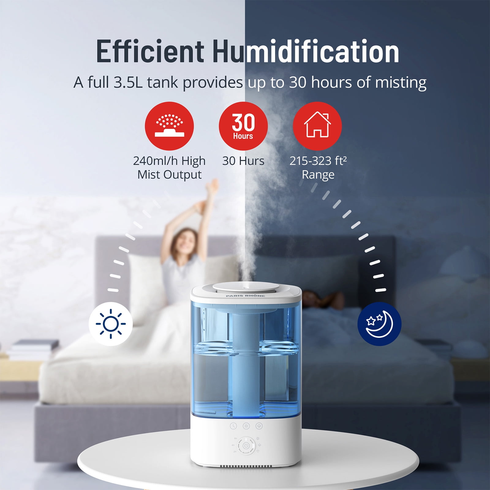 Buy Humidifiers for Bedroom Mideum Room Home, Paris Rhone 3.5L Cool