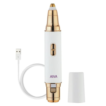 Spa Sciences AIVA Deluxe: 18K Gold Plated Dual Painless Facial Women’s Hair Remover & Eyebrow Trimmer  Electric face Razor with LED lights  White