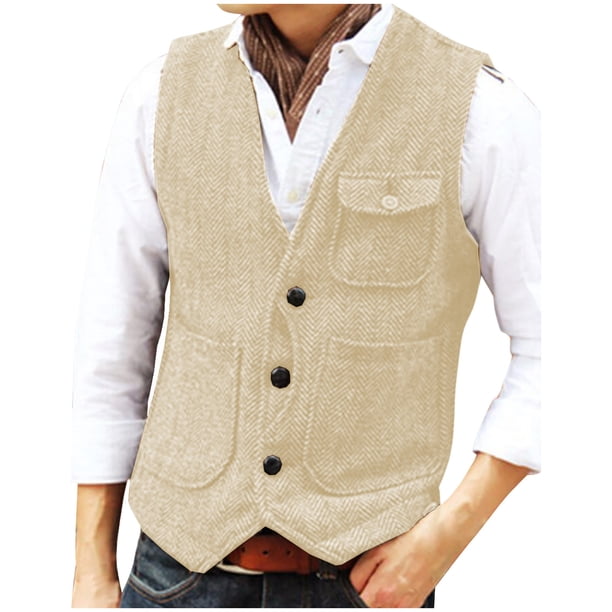 pstuiky Camiseta sin mangas para hombre, Top casual de moda con múltiples bolsillos y cuello en V sin mangas de color sólido para hombre Tops elegantes para mujer l
