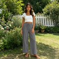 thumbnail image 4 of RFQWOVSR Women's Elastic Waist Drawstring Wide Leg Linen Pants with Pockets Loose Fit Casual Summer Trousers M, 4 of 5
