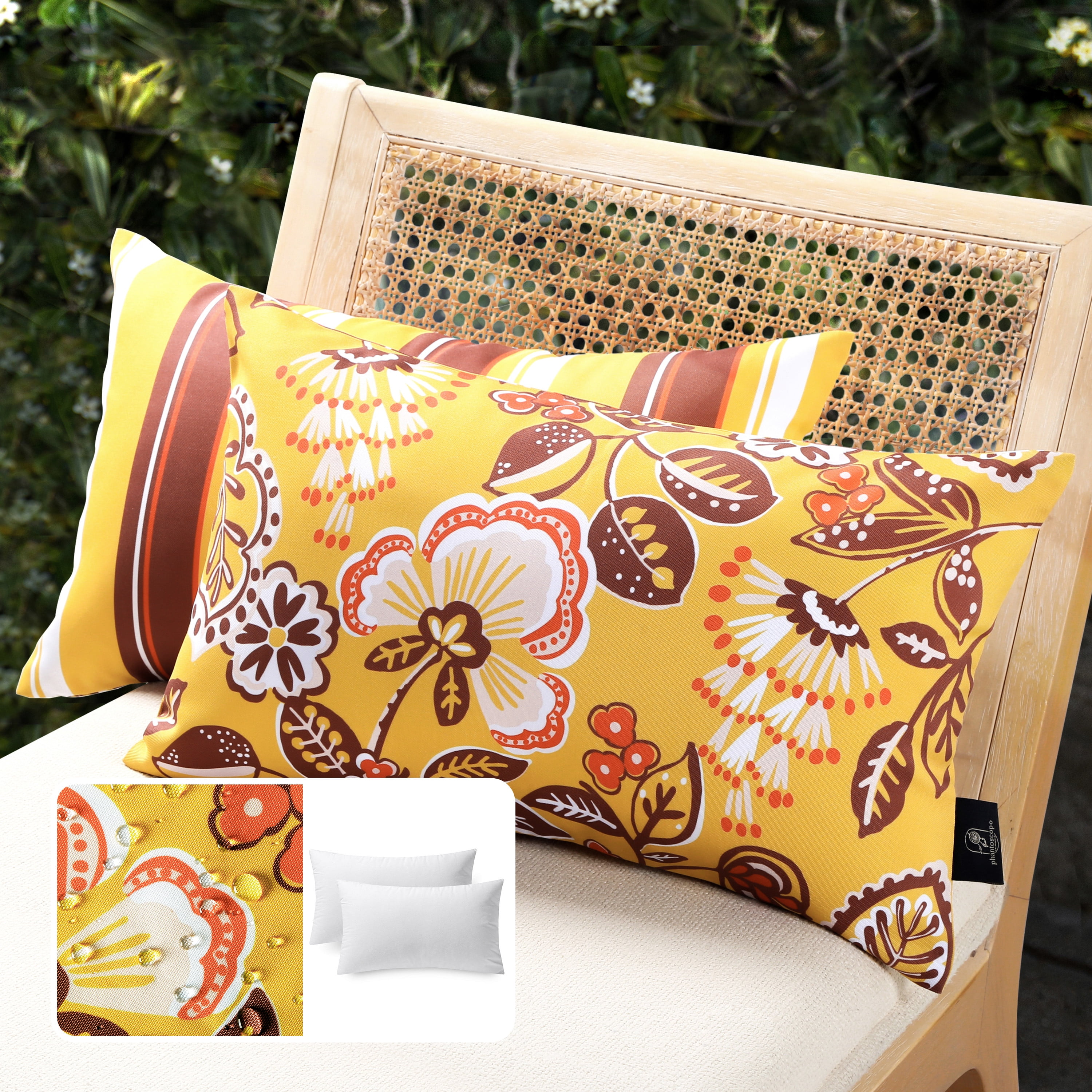 Outdoor Floral Printed Decorative Waterproof Throw Pillow for Patio