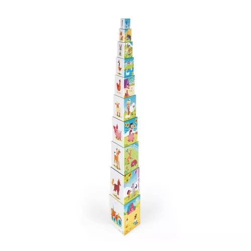 Janod - Farm Life Triangle Pyramid - Early-Learning and Early Years Toy - Stack and Build Toy - Learn Sizes and Numbers - Ages 1 and Up