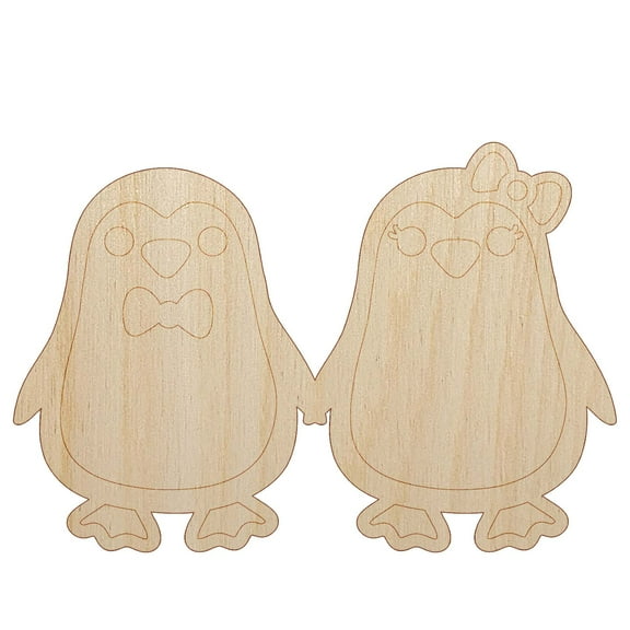 Penguin Couple in Love Anniversary Wood Shape Unfinished Piece Cutout Craft DIY Projects - 4.70 Inch Size - 1/8 Inch Thick