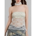 thumbnail image 5 of vera natura Women Tube Tops Floral Print Lace Mesh Sheer Boat Neck Strapless Tops Summer Backless Bandeau Shirts, 5 of 8