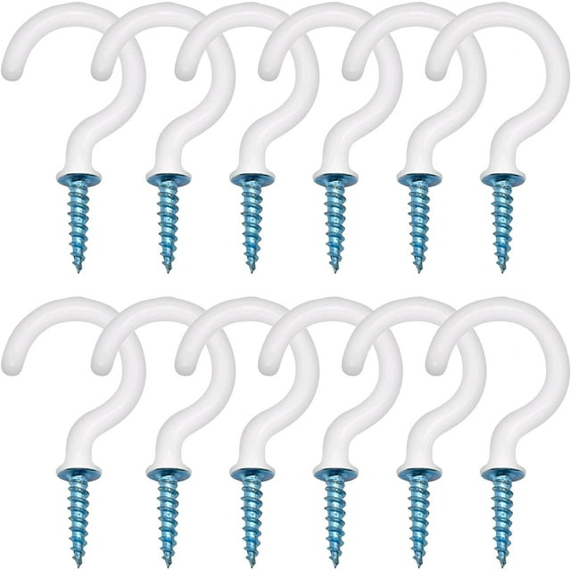 EcoNesxp Versatile Heavy Duty Cup Hook 8" White Vinyl Coated Screw-In Ceiling Hook 30 Screw-In Hooks