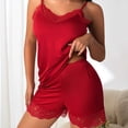 thumbnail image 5 of Tnhcen Women's Lace Trim Spaghetti Strap Pajama Set - Soft Stretch Sleepwear with Elastic Waist Shorts Casual Home Outfit PJs for Women S-XL (Black/Red/White), 5 of 6