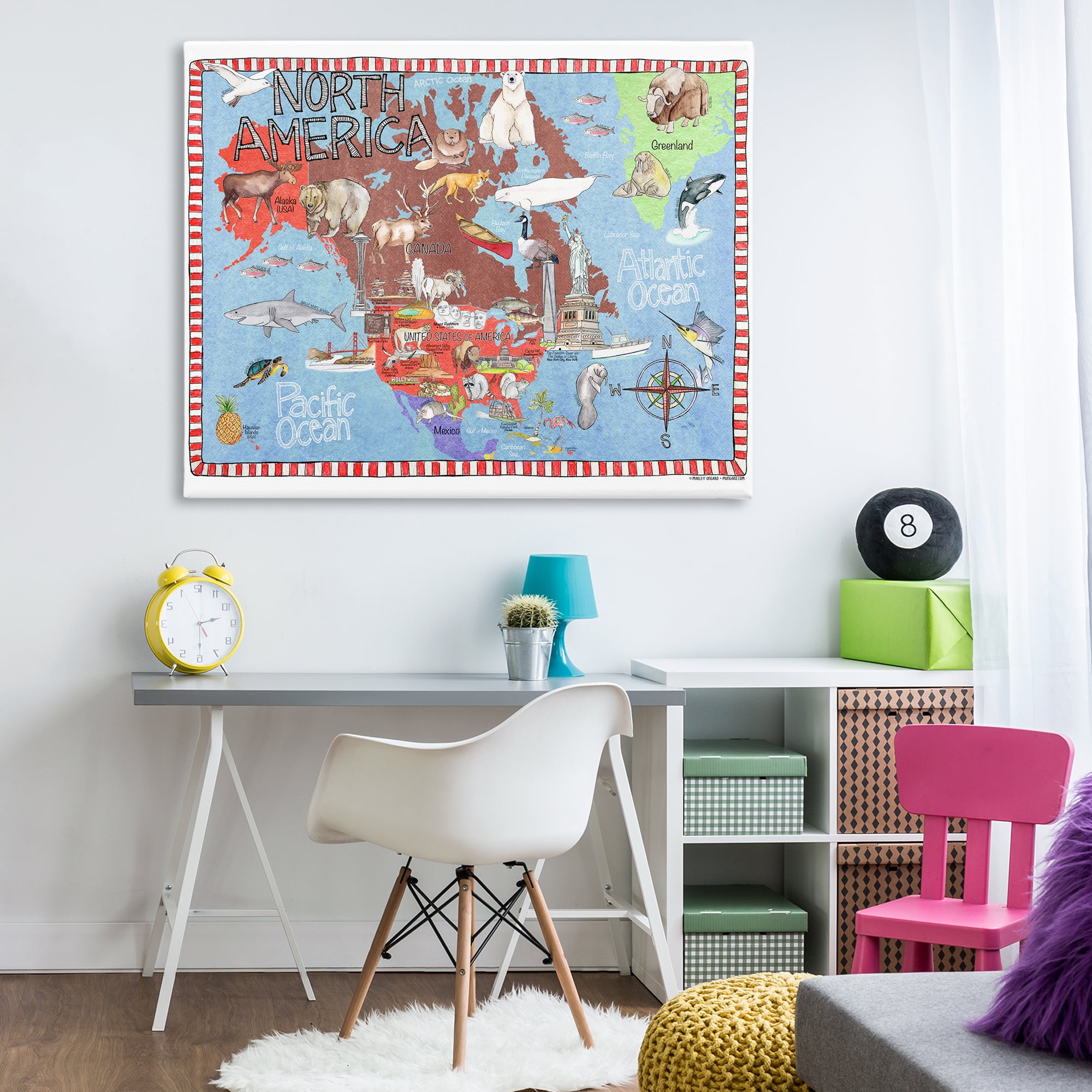 Stupell Industries North America Map Town & City Painting Gallery Wrapped Canvas Art Print Wall Art, 48 x 36