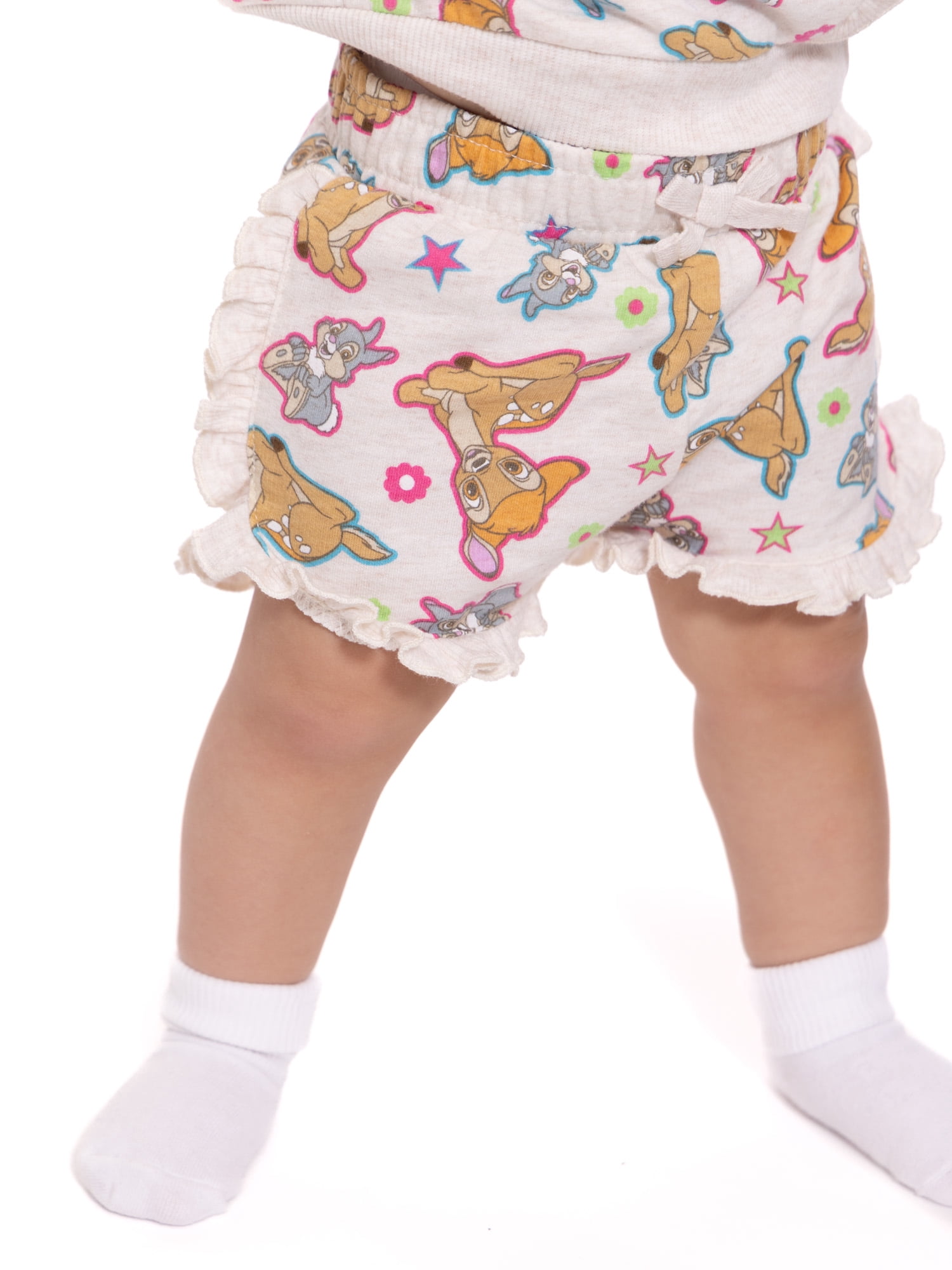 Bambi Baby Girls Short Sleeve Allover Print Ruffle Shirt and Matching Shorts Set, 2-Piece, Sizes 0/3M-24M