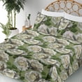 thumbnail image 3 of Ambesonne Floral Fitted & Flat Sheet with Shams 4 Pcs Set, Art of Innocent White Roses, King, Olive Green Ivory and Emerald, 3 of 5