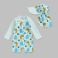 thumbnail image 5 of SGMVNU Baby Boys 1 Piece Swimsuit with Swim Cap Cartoon Print Swimwear for Summer Front Zipper Long Sleeve Swim Suit Green Size 0-3 Months, 5 of 6