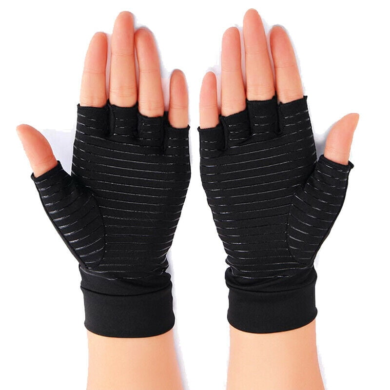 2 Pairs Fingerless Gloves for Arthritis, Copper Compression Gloves for