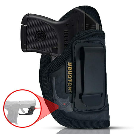 IWB Gun Holster by Houston - ECO LEATHER Concealed Carry Soft Material | Suede Interior | Fits: ANY SMALL 380 WITH LASER, Keltec, Ruger LCP, Diamond Back, Small 25 & 22 CAL (right)