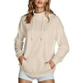 thumbnail image 2 of Lightweight Hoodies for Women 2025 Long Sleeve High Neck Plain Hoodie with Pockets Hooded Sweatshirt Women Pullover, 2 of 8