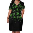 thumbnail image 3 of Vestido/Camiseta con diseño de trébol y bolsillos sueltos para mujer, vestidos de fiesta y novia., 3 of 7