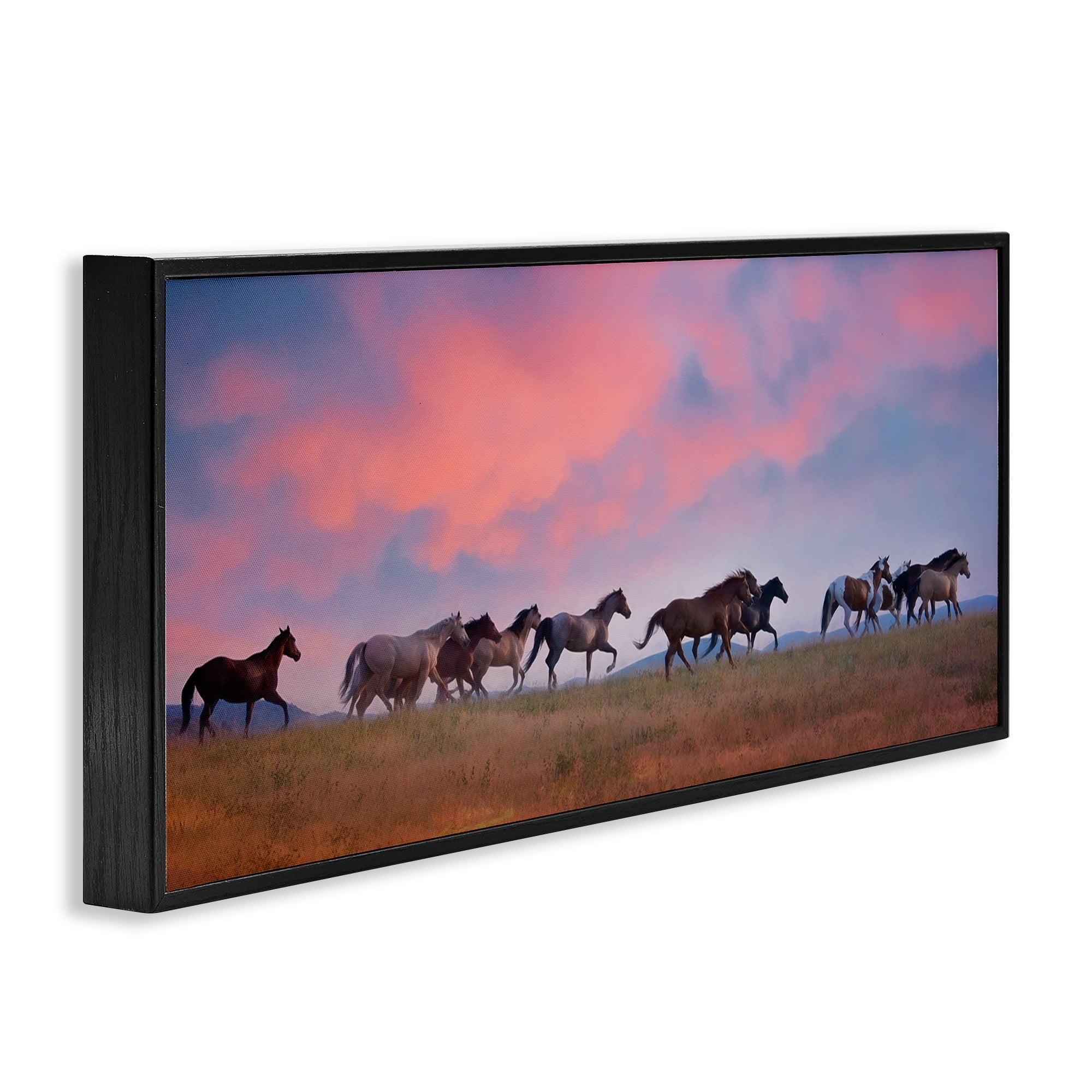 Stupell Industries Wild Horses at Sunset Animals & Insects Photography Black Framed Art Print Wall Art, 24 x 10
