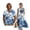 Blue Lotus Flower Leaf, variant on Blue Palm Leaves Print Cotton Linen Couple Matching Outfits Women's Sleeveless Summer Dress with Pockets Men's Short Sleeve Button Up Shirt, 2026 Beach Vacation Dress Couple Set, Size L