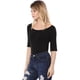 thumbnail image 5 of Camiseta Suave De Media Manga Con Cuello Redondo Entallado Para Mujer Allegra K Negro M, 5 of 7