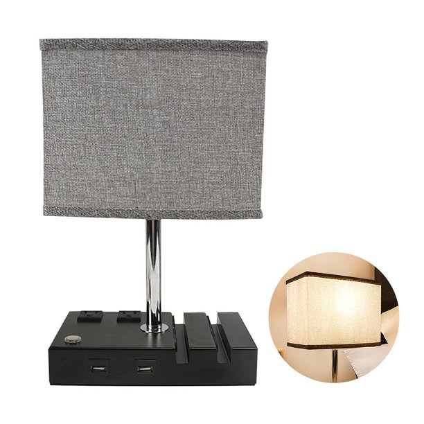 Bearachild Lámpara de Lámpara de escritorio moderna con 2 puertos USB y bombilla Lámpara de noche con 2 salidas de CA de tres orificios y pantalla Iluminación y accesorios Bearachild HA016304-00
