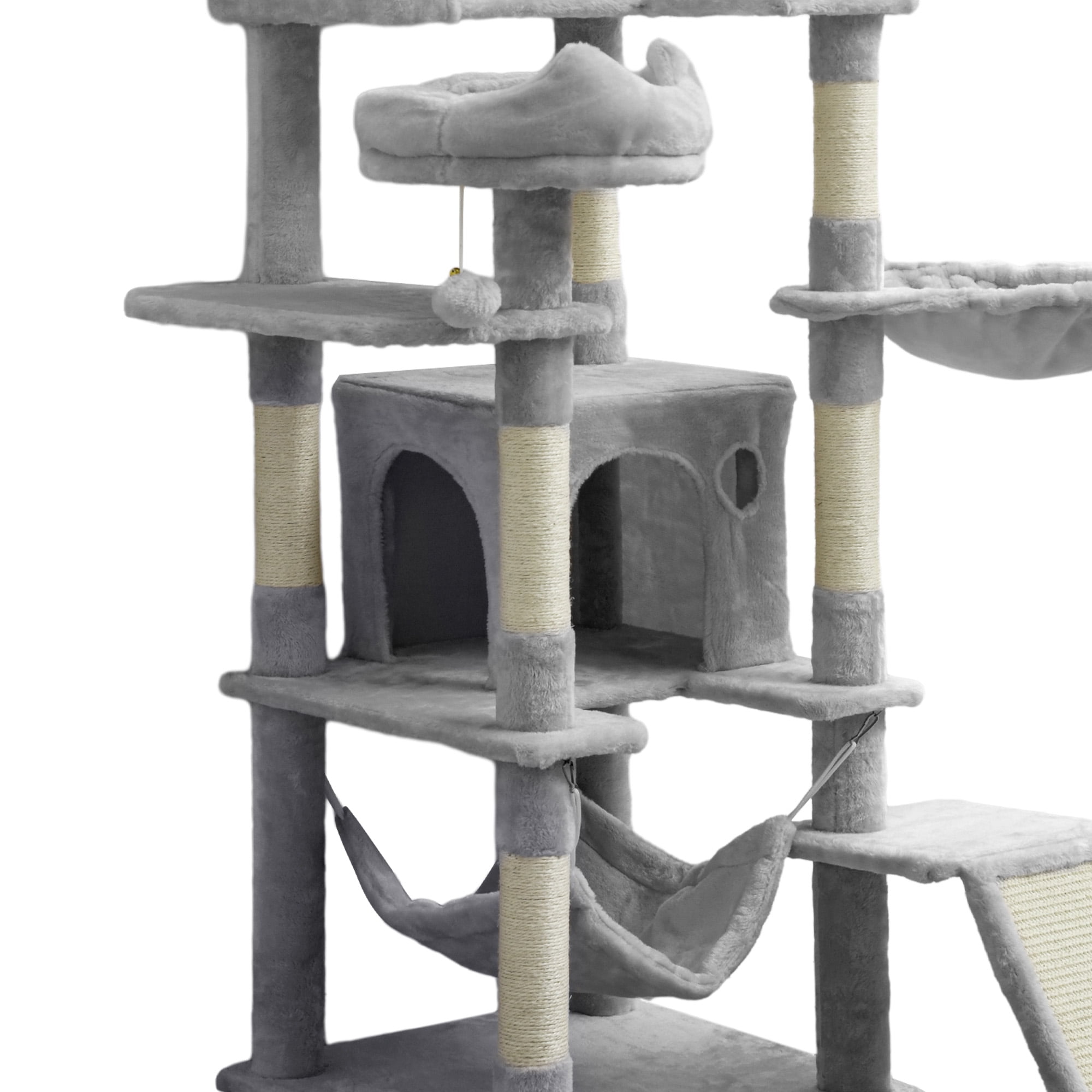 Uforic 75" Multi-Level Cat Tree Tower with Condos, Hammocks, Scratch Posts, Light Gray