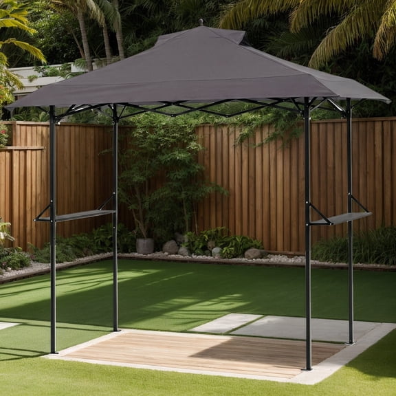 Dark Gray 5x8ft BBQ Gazebo, Folding Grill Tent with Air Vent