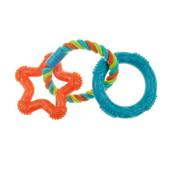 Rope 'N Rings Dog Dental Toys Flexible Rubber Star & Ring 8" Pick Orange or Blue (Orange)