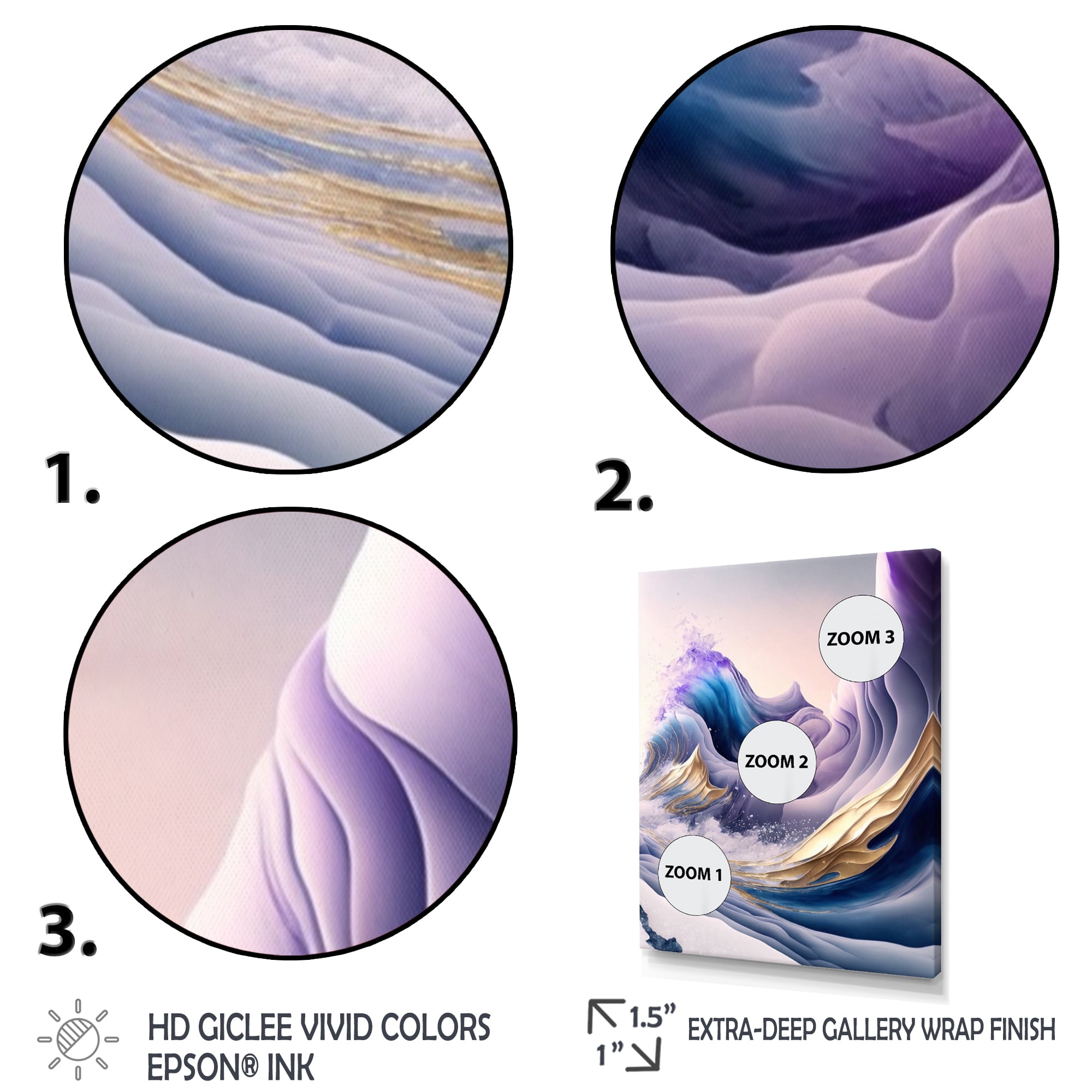 Designart Blue, Gold And Purple Splash Paint IV Canvas Wall Art