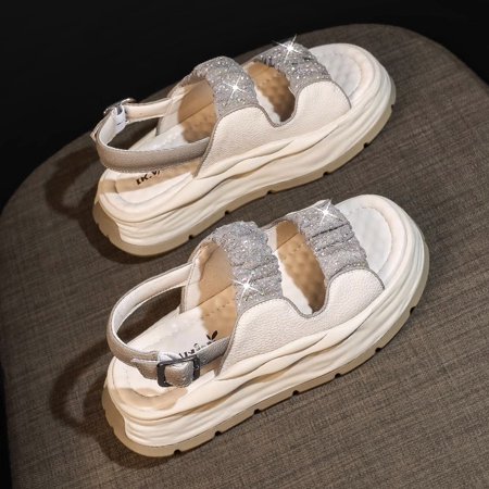 

Women s Platform Sandals Summer New Rhinestone Ankle-Strap Buckle Fairy Style with Skirt Casual Roman Sandals