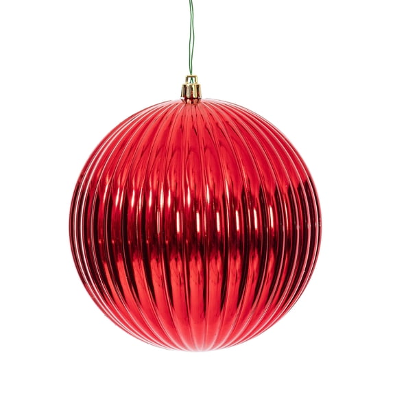 Vickerman 6" Red Shiny Lined Ball Ornament, 4 per Bag.