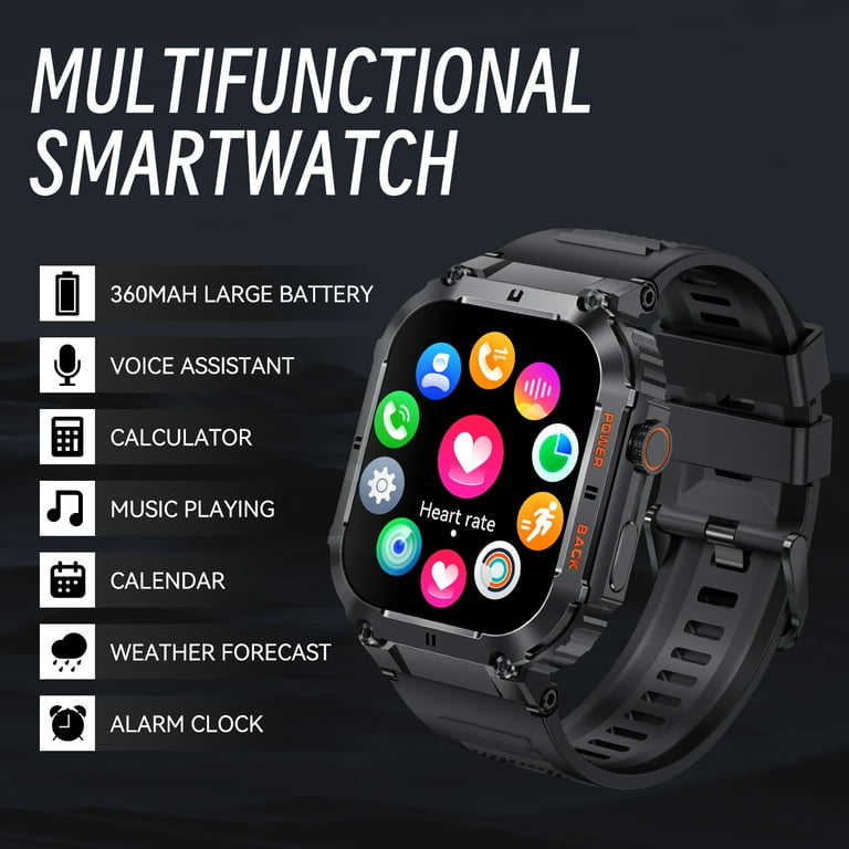 EIGIIS 1.96 Military Smart Watch Outdoor Tactical Sports Watch Fitness  Activity Tracker Smartwatch for Men with iPhone Android 