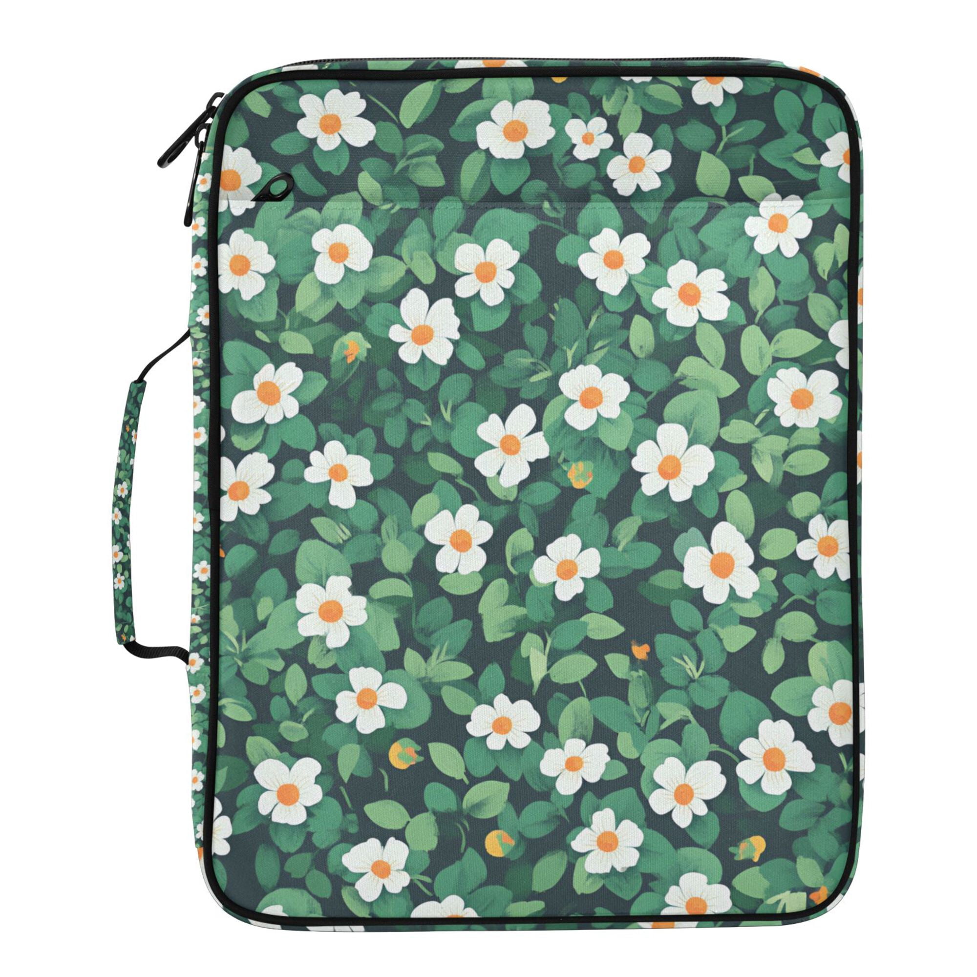 FORMRS Accordion File Folder A4 Size 7-Pocket Expanding Document Organizer Bag with 3 Ring Binder, Small White Flowers