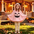 thumbnail image 2 of Halloween Hooded Poncho for Kids Fluffy Pumpkin Face Hooded Poncho (Pink), 2 of 8