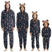 FOCUSNORM Family Matching Onesie Pajamas Christmas One Piece Fleece PJS Jumpsuit Kids and Adults Hoodie Zipper Sleepwear