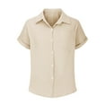 thumbnail image 6 of WRKEKC Short Sleeve Shirts for Women, Summer T-Shirts for Women, Women's Trendy Solid Color Button-Up Rolled Short Sleeve Turndown Collar Blouse Tops, 6 of 6