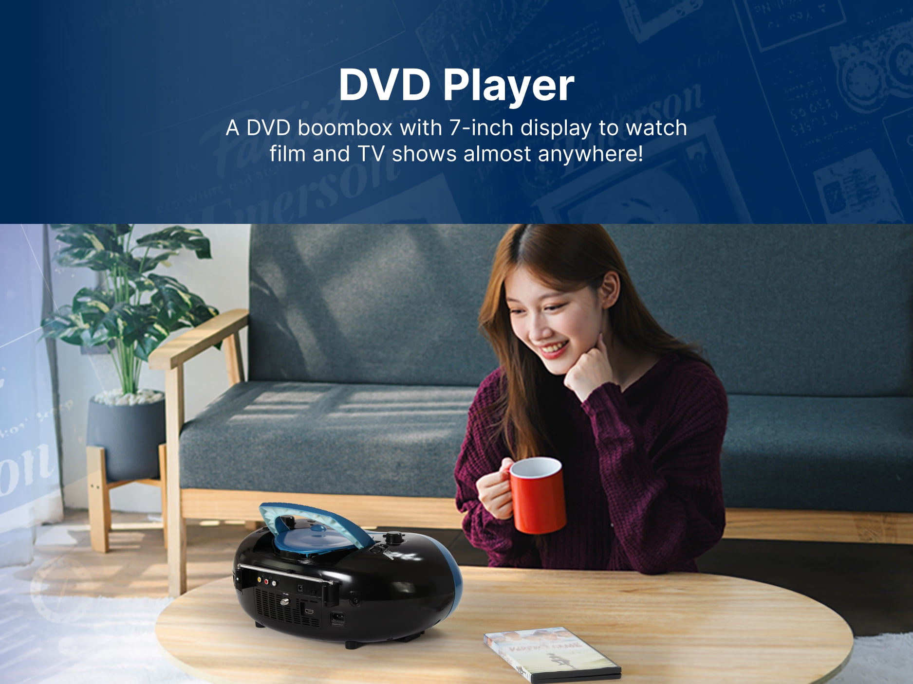Emerson 7" Bluetooth DVD Boombox with AMFM Radio & Digital TV